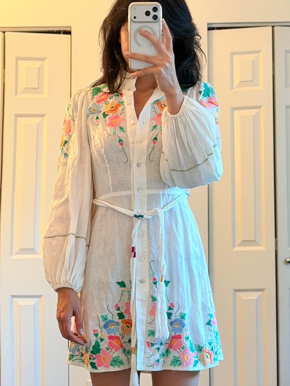 Zimmermann Cream Embroidered Floral Button-Front Mini Dress